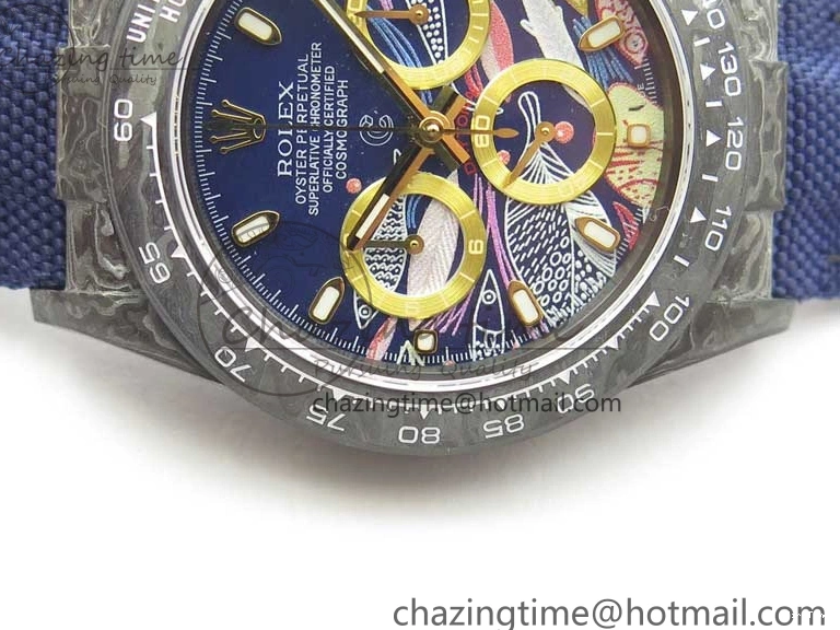 MiroTime 0406 Daytona DIW Carbon OMF Best Edition Blue Paint Dial on Deep Blue Nylon Strap A Tailored 2842